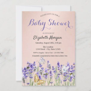 Invitation Papillons Lavander Baby shower botanique rose