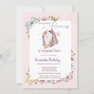 Invitation Papillons Licorne Princesse Rose Anniversaire