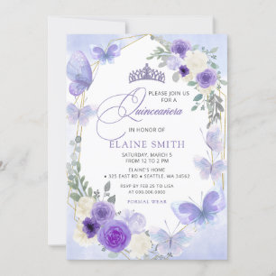 Invitation Papillons Lilac Floral Russe Quinceanera