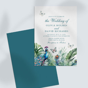 Invitation Papillons Mariage Plumes de Paon Tropicaux