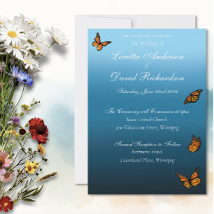Invitation Papillons Monarque Blue Ombre