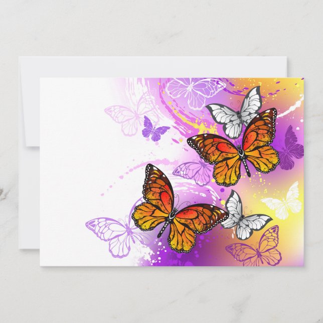 Invitation Papillons monarques sur fond violet (Devant)