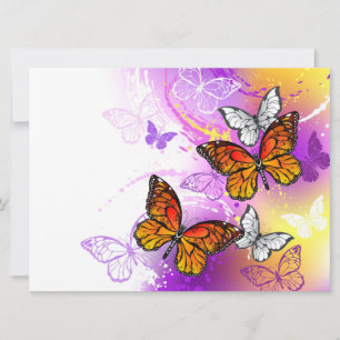 Invitation Papillons monarques sur fond violet