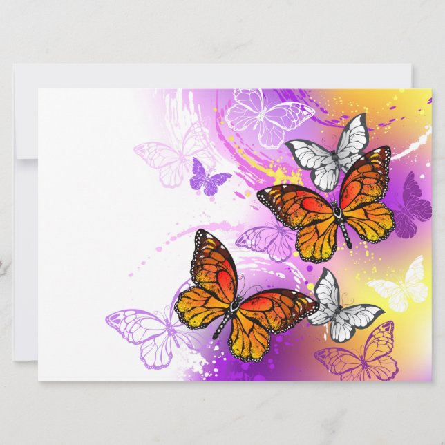 Invitation Papillons monarques sur fond violet (Devant)
