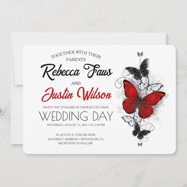 Invitation Papillons Morpho Monarch rouges et noirs (Devant)