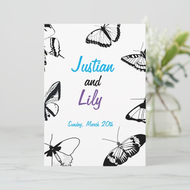 Invitation Papillons noirs et blancs (Debout devant)