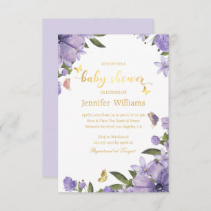 Invitation papillons or violet baby shower floral