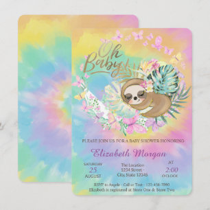 Invitation Papillons, Paresseux dormant Tie Dye Baby Shower
