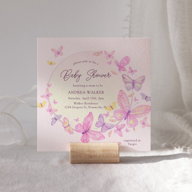 Invitation Papillons Pastel Rose violet Baby shower élégant (Créateur téléchargé)