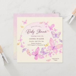 Invitation Papillons pastel rose violet Élégant Shower de béb