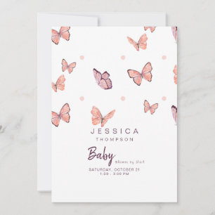 Invitation Papillons Pêche & Baby shower Blanc Par Courrier
