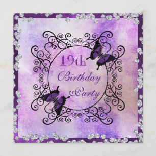 Invitation Papillons pourpres et diamants 19e anniversaire