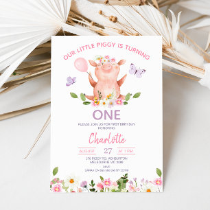 Invitation Papillons pourpres Notre Petit Piggy 1er Anniversa