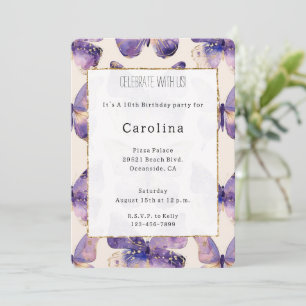 Invitation Papillons Purple Gold Anniversaire