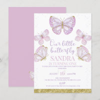 Papillons Purple Gold Filles 1er anniversaire Invi