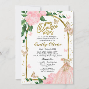 Invitation Papillons Quinceanera Pink Blush Gown Espagnol