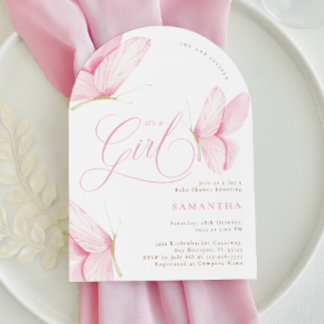 Invitation Papillons rose Arch Baby shower fille