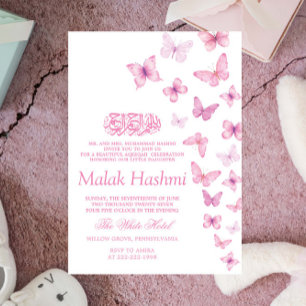 Invitation Papillons rose Chic Aqiqa Aqeeqah islamique