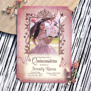 Invitation Papillons rose clair, Quinceanera Brown ornée