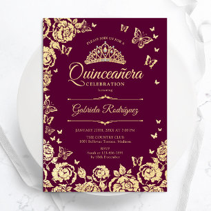 Invitation Papillons Rose d'or de Bourgogne Quinceanera