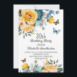 Invitation Papillons Rose Dusty Jaune 30e anniversaire<br><div class="desc">30e anniversaire invitation à la fête avec de beaux roses jaunes et bleus poussiéreux avec des fleurs crème et des papillons. Ces invitations peuvent être customisées pour n'importe quel âge. Contactez-moi pour obtenir de l'aide sur vos personnalisations ou pour demander des produits Zazzle correspondants ou coordonnés supplémentaires pour votre célébration....</div>