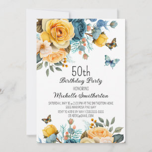 Invitation Papillons Rose jaune Dusty 50e anniversaire