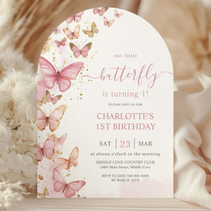 Invitation Papillons rose joli 1er Arc d'anniversaire