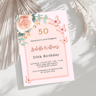 Invitation papillons rose pêche arc floral Anniversaire