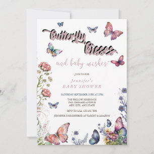 Invitation Papillons rose pourpre Baby shower floral