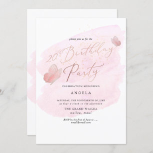 Invitation Papillons roses Aquarelle Champagne 20 DO-IT-YOURS