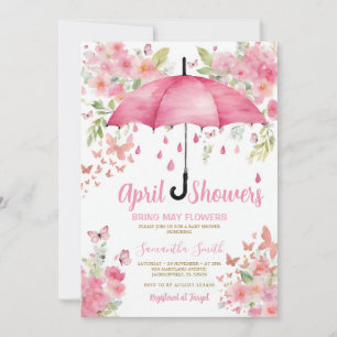 Invitation Papillons roses Douches d'avril Apportent des fleu