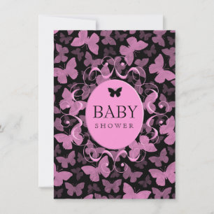 Invitation Papillons roses en noir