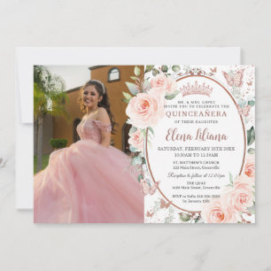 Invitation Papillons Roses en or Blush Quinceañera