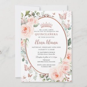 Invitation Papillons Roses en or Blush Quinceañera