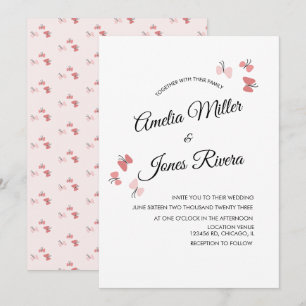 Invitation Papillons roses Jardin Romantique Simple Mariage