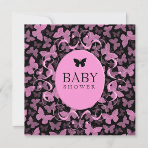 Invitation Papillons roses sur le noir