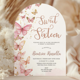 Invitation Papillons roses Sweet sixteen 16 Anniversaire Arc