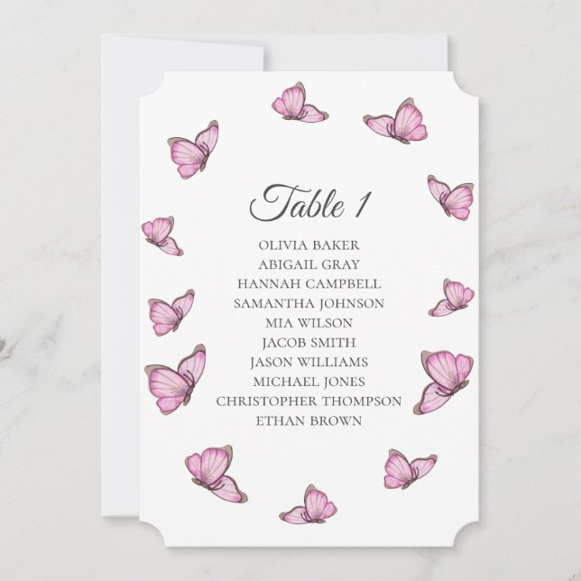 Invitation Papillons roses tropicaux. Plans de table de maria (Devant)