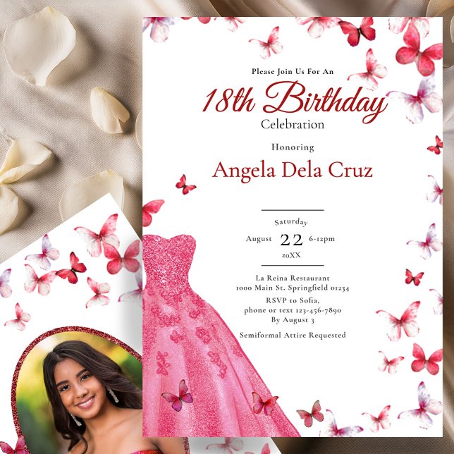 Invitation Papillons Rouges Et Robe 18ème Anniversaire Début (Créateur téléchargé)