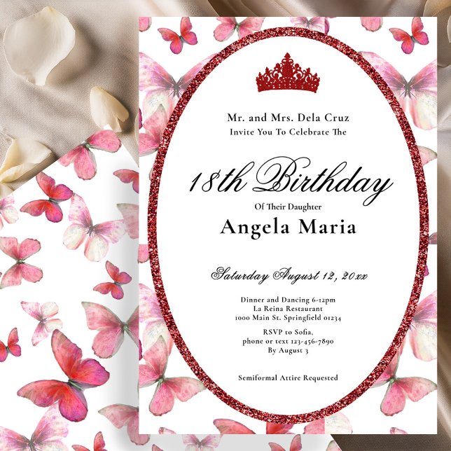 Invitation Papillons Rouges Glam 18e Anniversaire Début (Créateur téléchargé)