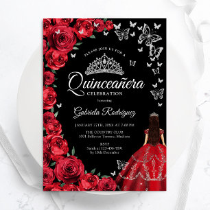 Invitation Papillons Rouges Noirs Quinceanera