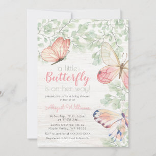 Invitation Papillons Rustique Aquarelle Baby shower fille