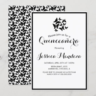 Invitation Papillons simples Noir Blanc Quince Sweet 16