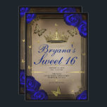 Invitation Papillons Tiara d'or Bleu Rose doux 16<br><div class="desc">Customisez comme vous voulez. Remplacez la photo au dos par votre propre photo ou retirez la photo ensemble.</div>