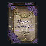 Invitation Papillons Tiara Gold Purple Rose Sweet 16 Photo<br><div class="desc">Customisez comme vous voulez. Remplacez la photo au dos par votre propre photo ou retirez la photo ensemble.</div>