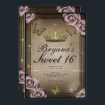 Invitation Papillons Tiara Roses rose pâle Douce 16 Photo<br><div class="desc">Customisez comme vous voulez. Remplacez la photo au dos par votre propre photo ou retirez la photo ensemble.</div>