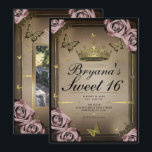 Invitation Papillons Tiara Roses Roses Pâles Fête des 16 ans<br><div class="desc">Personnalisez comme vous le souhaitez.

Remplacez la photo au dos par votre propre photo ou supprimez la photo complètement.</div>