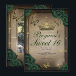 Invitation Papillons Tiara Roses Vert Émeraude Sweet 16<br><div class="desc">Personnalisez comme vous le souhaitez.

Remplacez la photo au dos par votre propre photo ou supprimez-la complètement.</div>