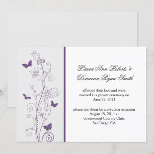 Invitation Papillons Violets Fleurs sur Gris Après-Mariage