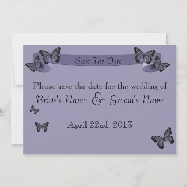 Invitation Papillons Violets Sauvegarder la Date (Devant)